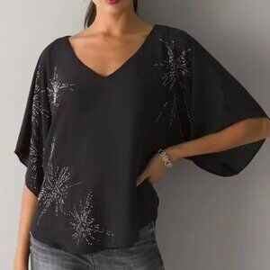 WHITE HOUSE BLACK MARKET EMBELLISHED KIMONO SLEEVE BLOUSE XXS PARTY HOLIDAY